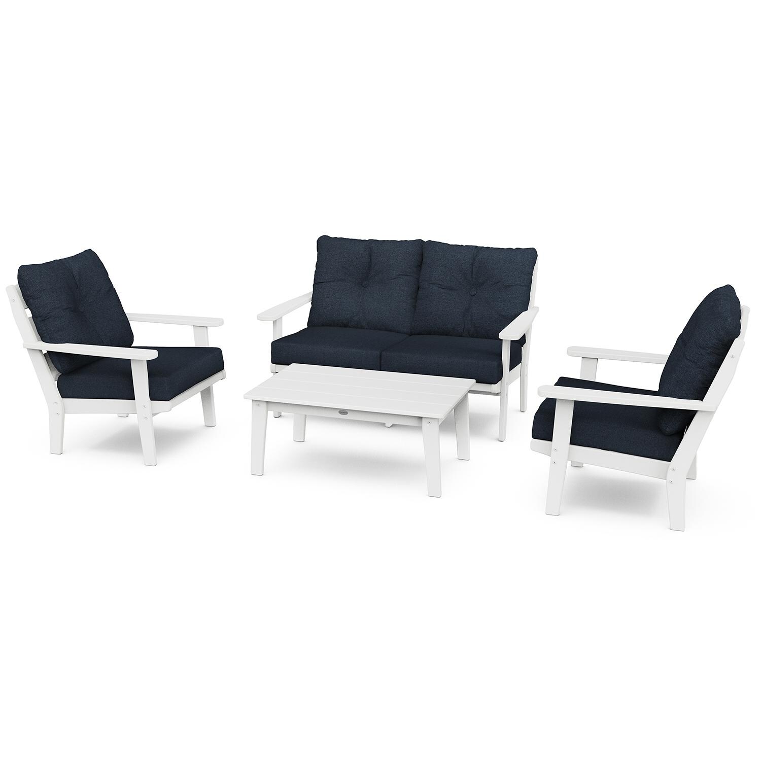 Lakeside 4 Pc Recycled Plastic Seating Set in White/Marine Indigo by POLYWOOD