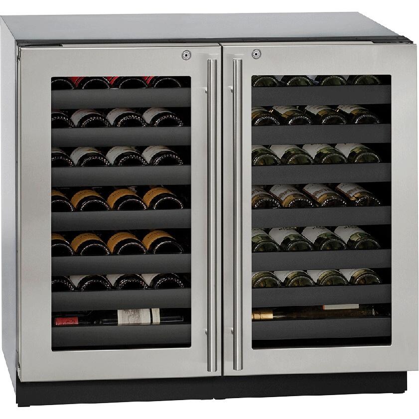 U-Line 3000 Series 36-Inch 62 Bottle Dual Zone Wine Captain With Lock - Stainless Steel - U-3036WCWCS-13B