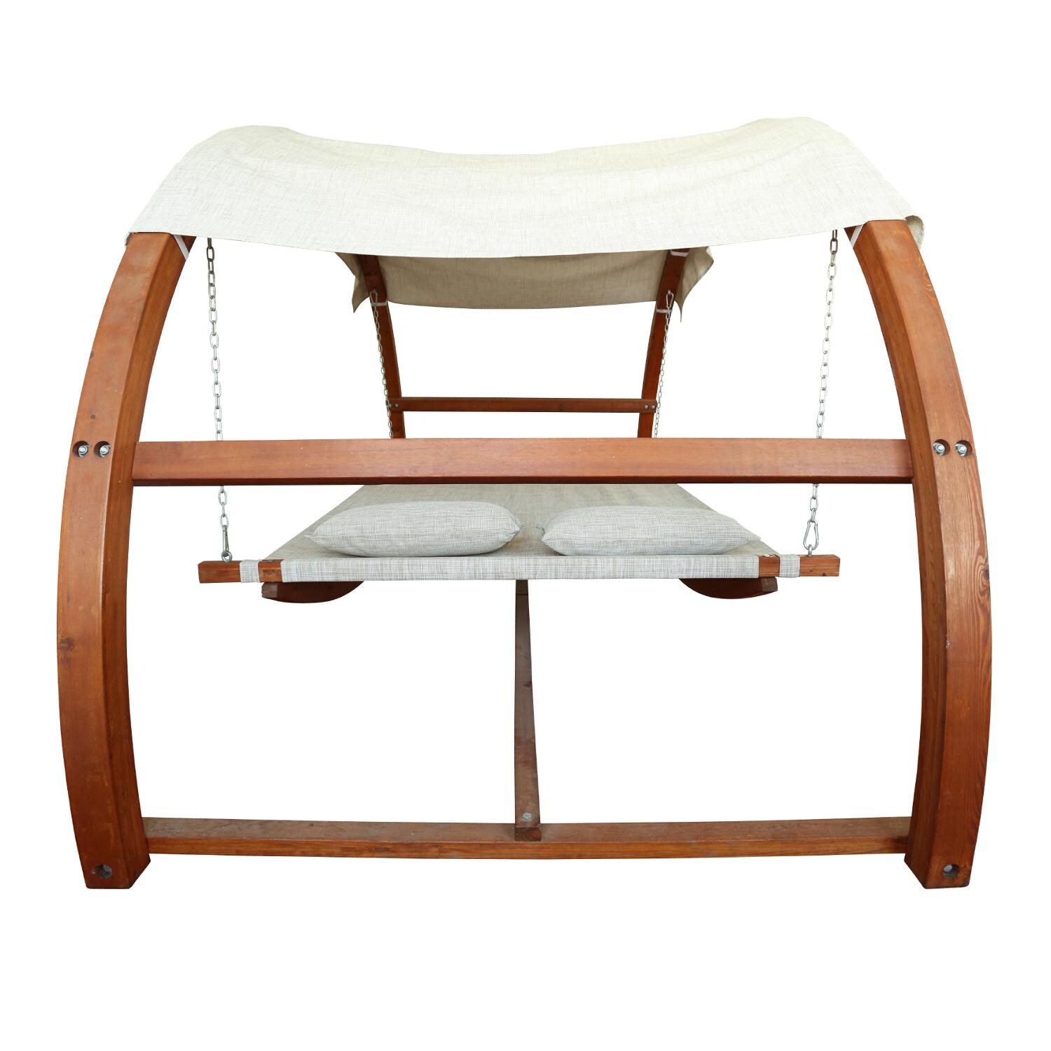 Leisure Season 10 1/2 Foot Wood Outdoor Swing Bed With Canopy - Front View thumbnail