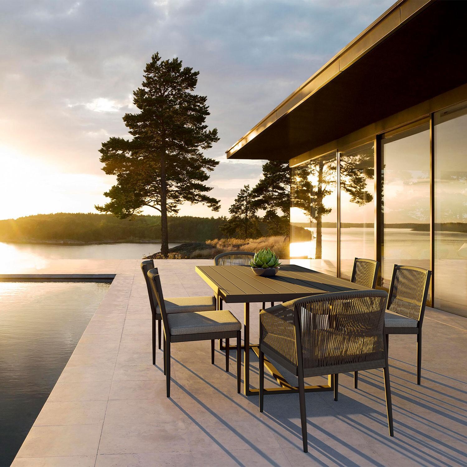 Porto 72 Inch Charcoal Aluminum Dining Table By Azzurro Living - Lifestyle thumbnail