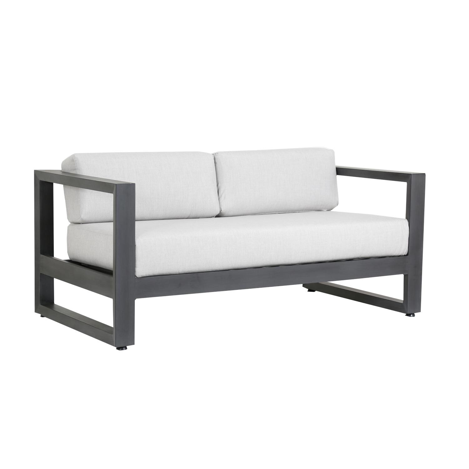Redondo Aluminum Patio Loveseat W/ Sunbrella Cast Silver Cushions By Sunset West thumbnail