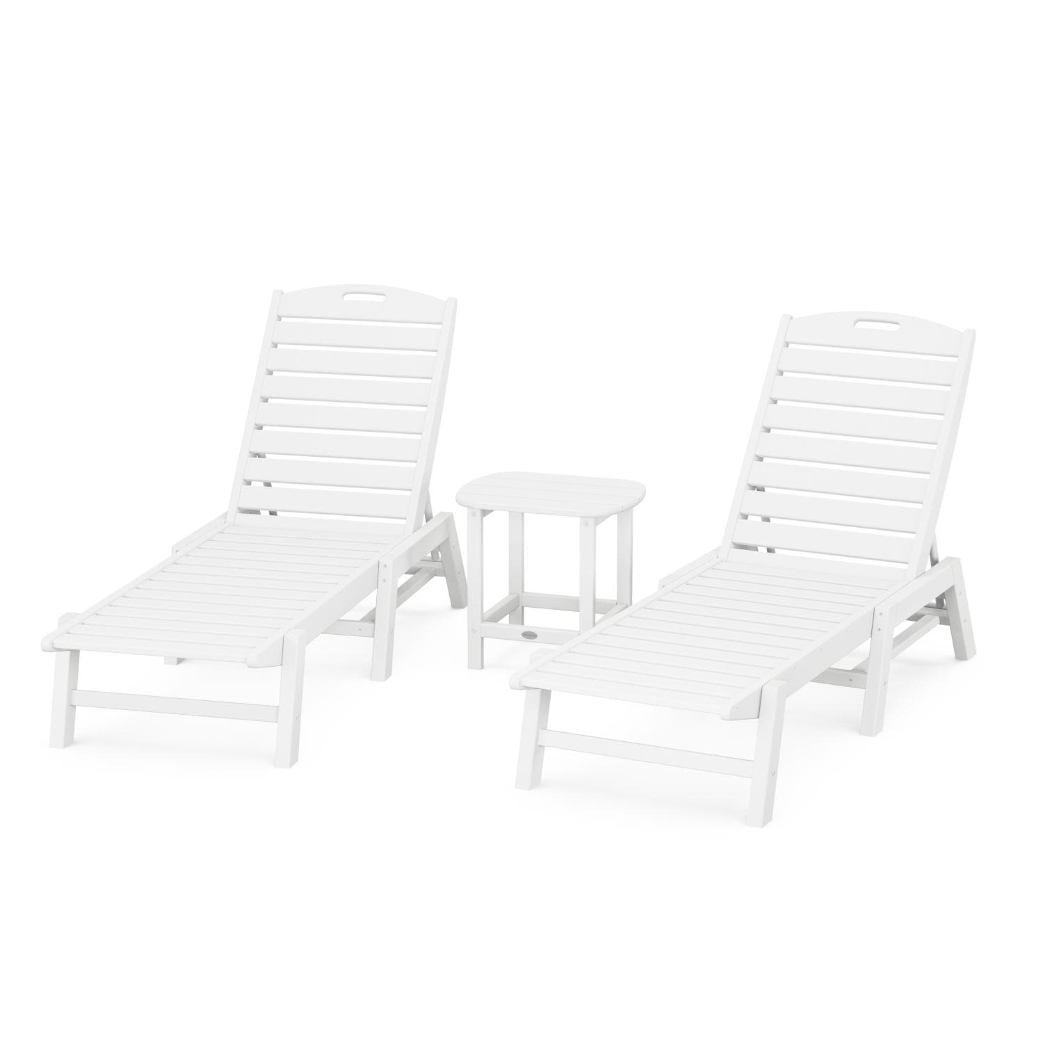 Nautical 3 Pc Set Recycled Plastic Chaise Lounge Set in White by POLYWOOD