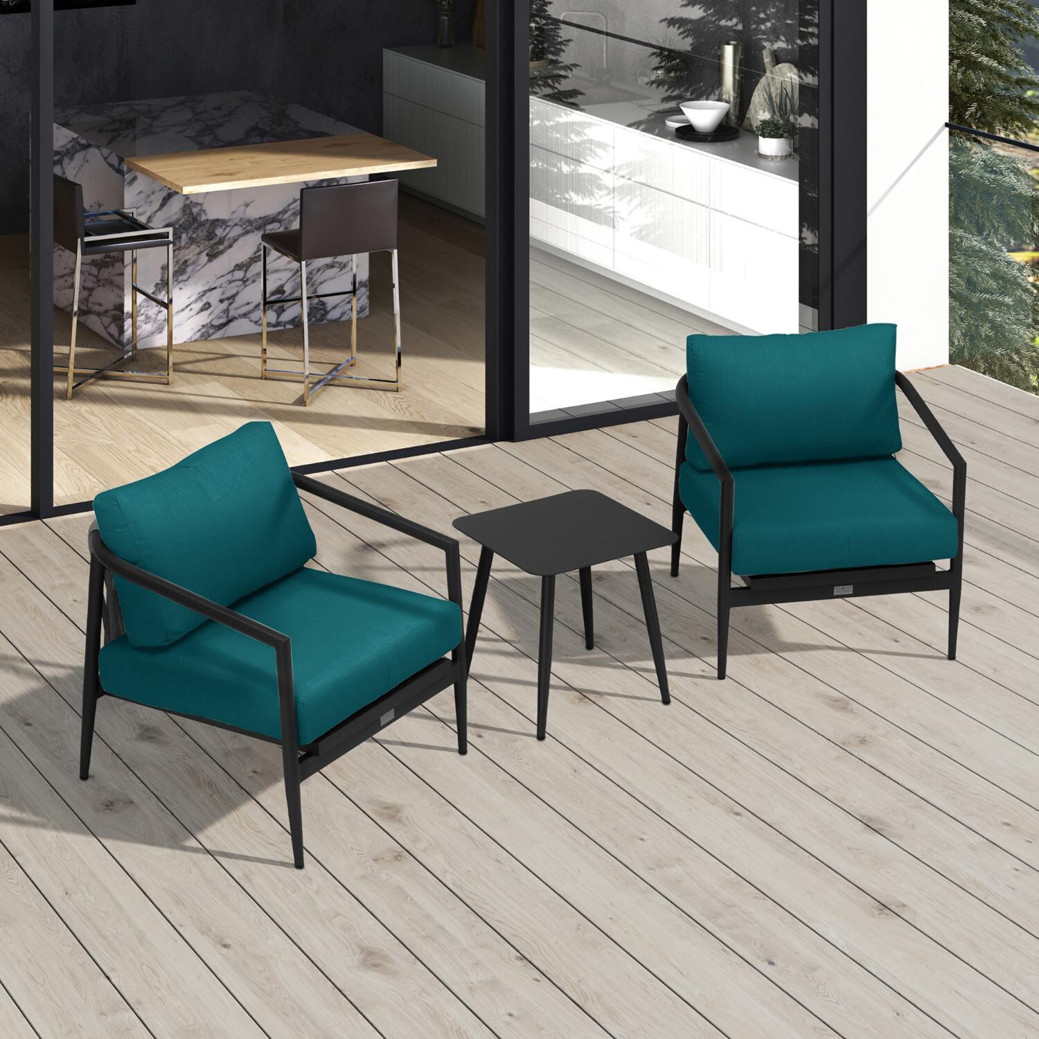 Lakeview Midnight Cove 3 Pc Aluminum Club Chair Seating Set in Black/Carbon/Spectrum Peacock - Top - Lifestyle thumbnail