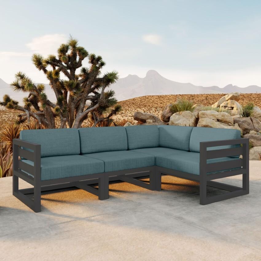 Misty Cove 4 Piece Sectional Set in Slate w/Cast Lagoon Cushions by Lakeview - On Patio - Lifestyle thumbnail