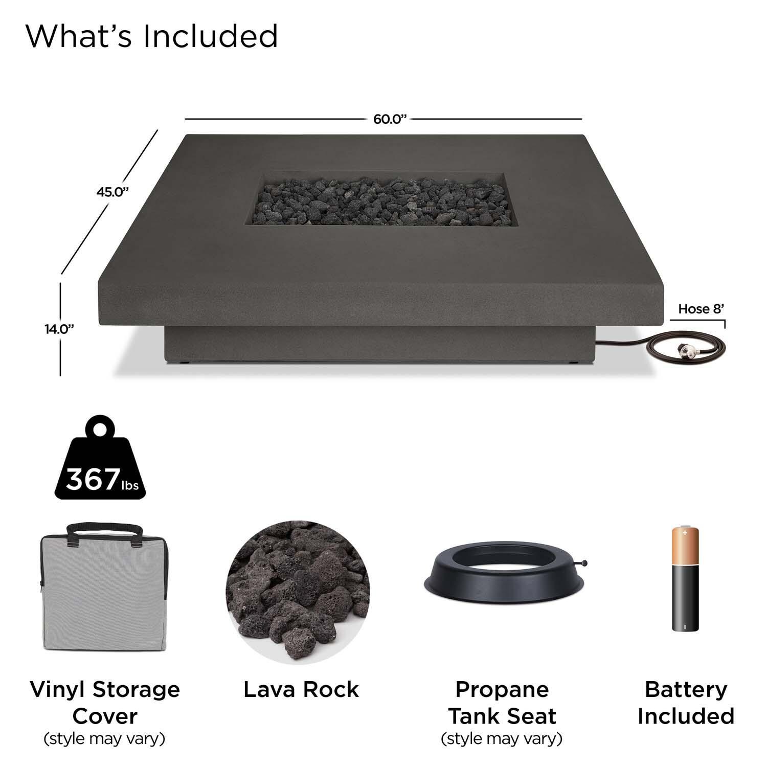 Hickory Bay 60 Inch Rectangular Glass Fiber Reinforced Concrete Propane Fire Pit Table in Carbon by BBQGuys Signature - Included thumbnail