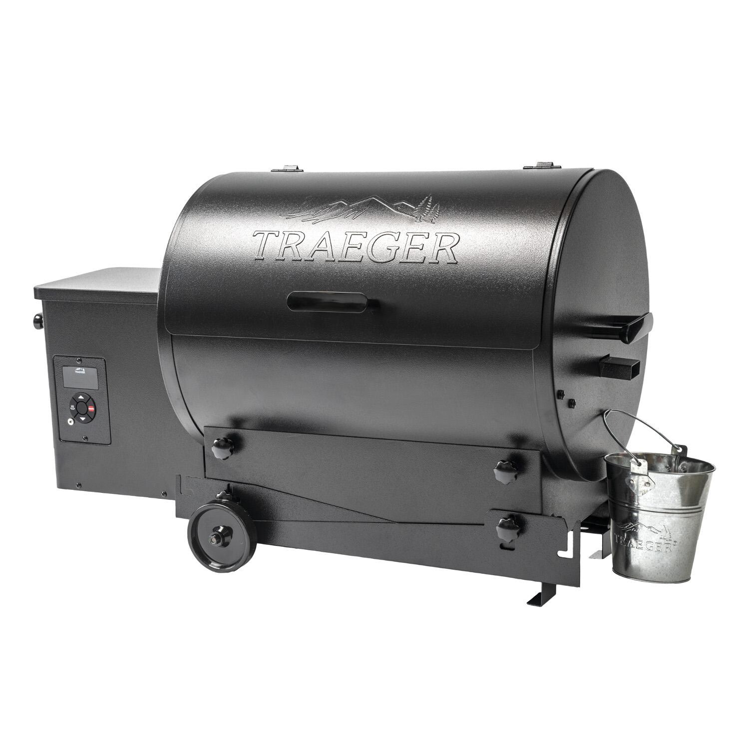Traeger Tailgater 20 Black Pellet Grill On Cart - Legs Folded Angled thumbnail
