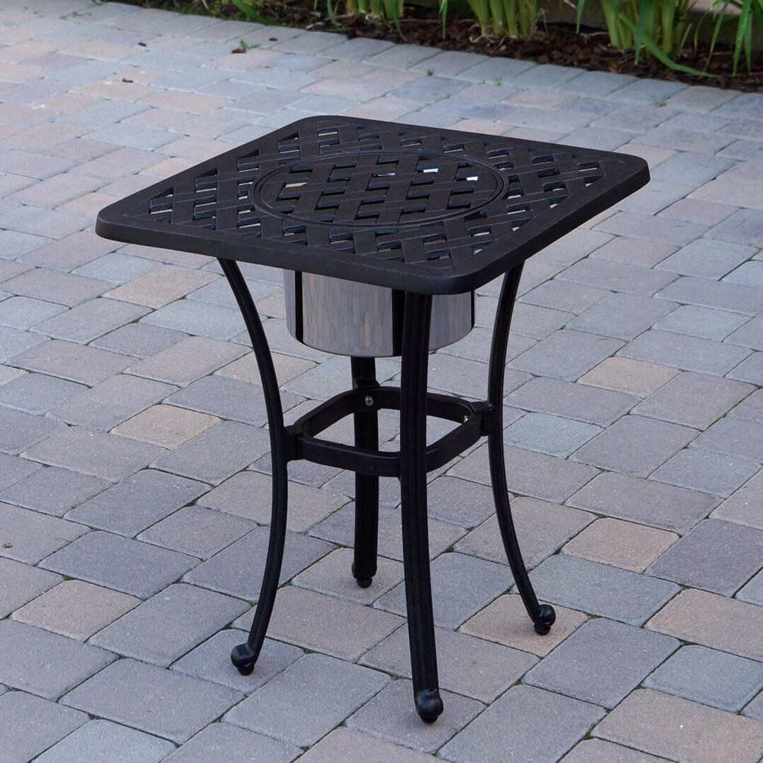 Darlee Santa Monica 3-Piece Patio Conversation Set with Cushions and 21 Inch Square Ice Bucket End Table - Table - Lifestyle thumbnail