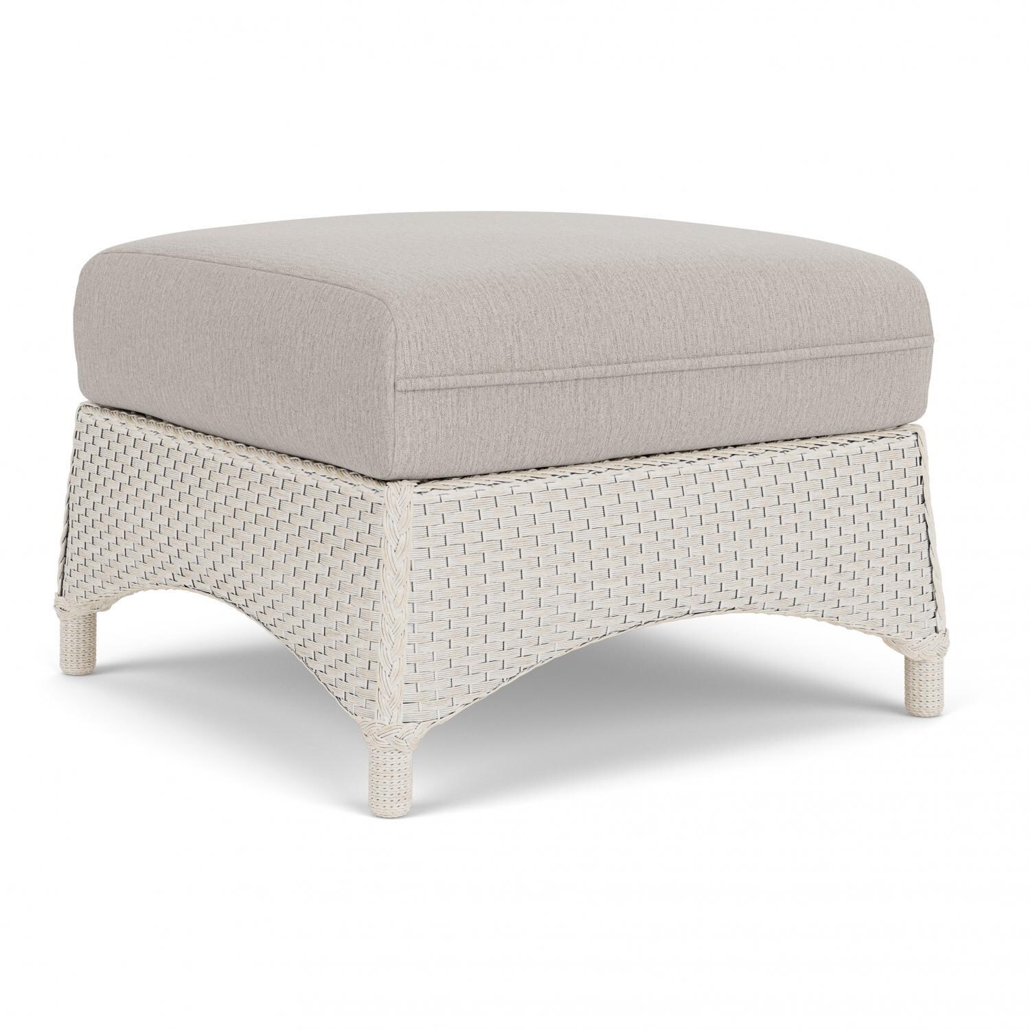 Lloyd Flanders Mandalay Ottoman in Antique White Finish with Remy Cloud Fabric - Angled thumbnail