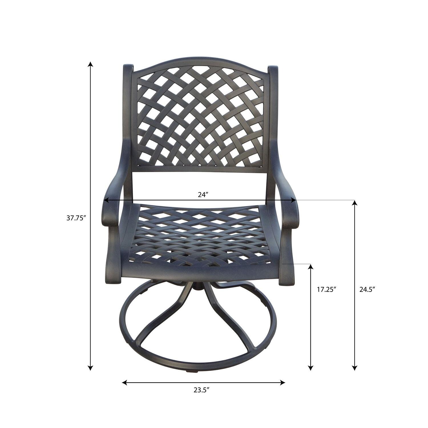 Nassau Cast Aluminum Swivel Rocker Dining Chair in Antique Bronze/Red by Darlee - Dimensions - Dimensional thumbnail