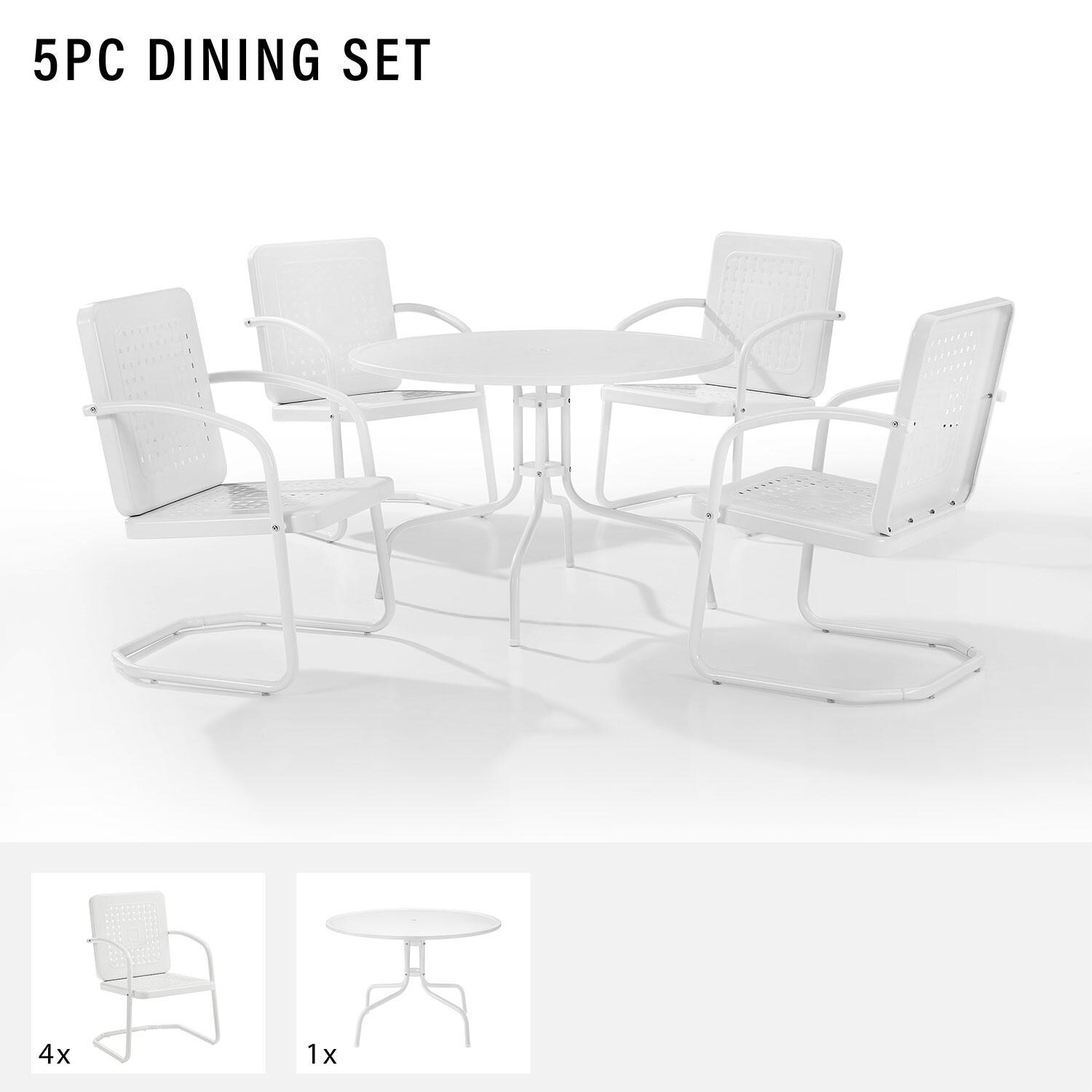 Ultimate Patio UP-32250WH 5Pc Round Retro Outdoor Dining Set in White Gloss - Included in Set (Four Chairs and Table) - Diagram thumbnail