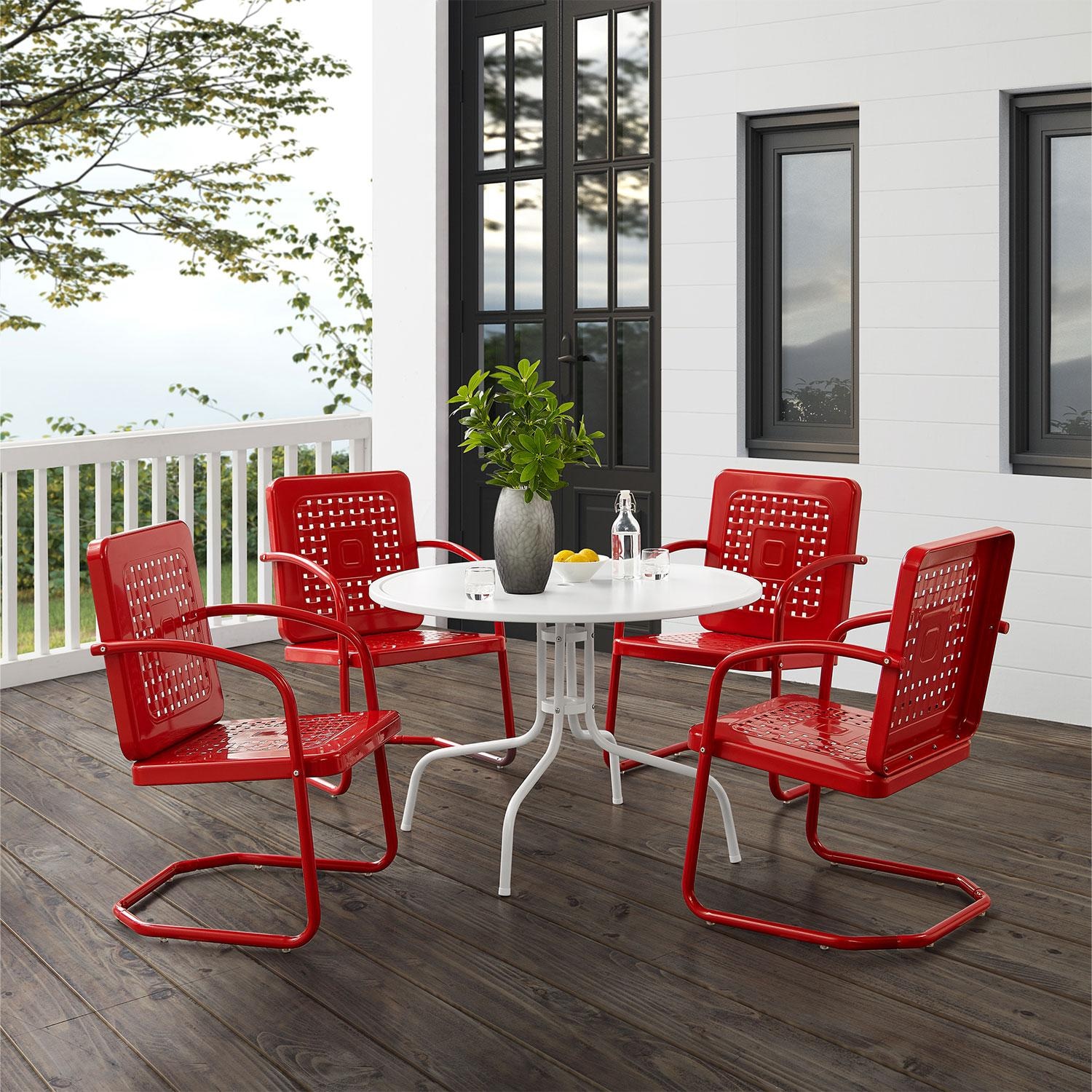 Ultimate Patio Westcove 5Pc Round Retro Outdoor Dining Set in Red Gloss