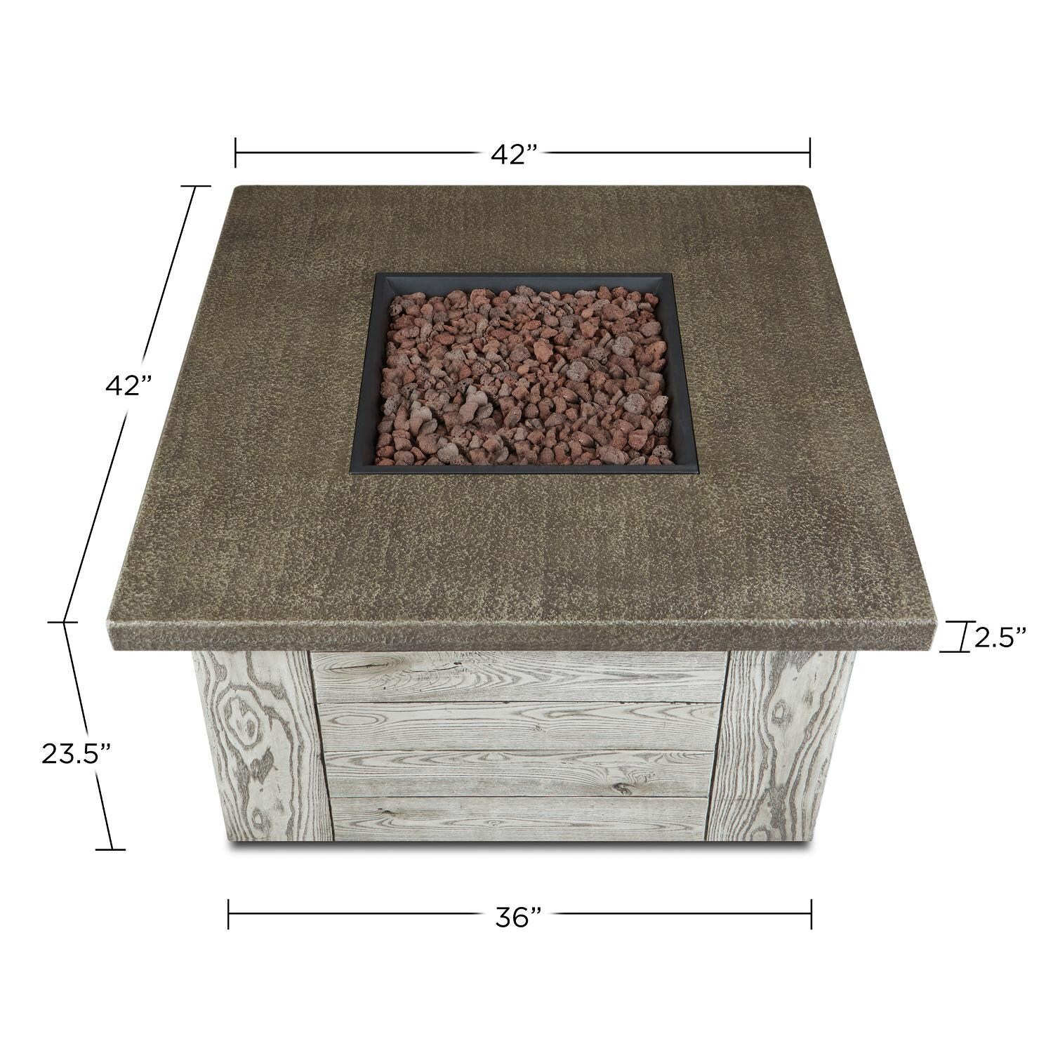 Lakeview Outdoor Designs SC-C1600LP-WGR Rusticview 42-Inch Square Propane Fire Pit Table - Weathered Gray - Dimensions thumbnail