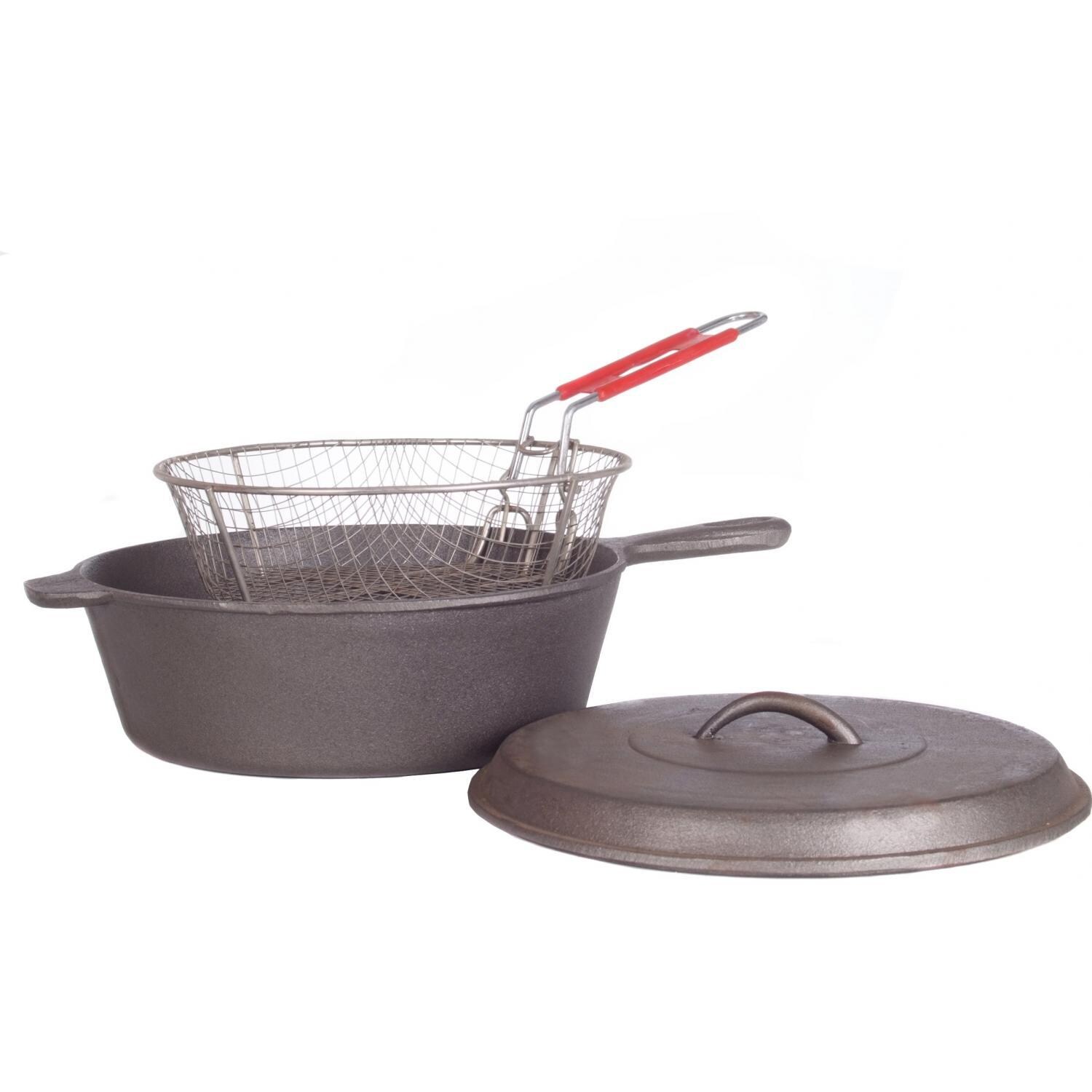 Cajun Cookware 4-Quart Unseasoned Cast Iron Chicken Fryer With Handle & Basket - GL10495C thumbnail