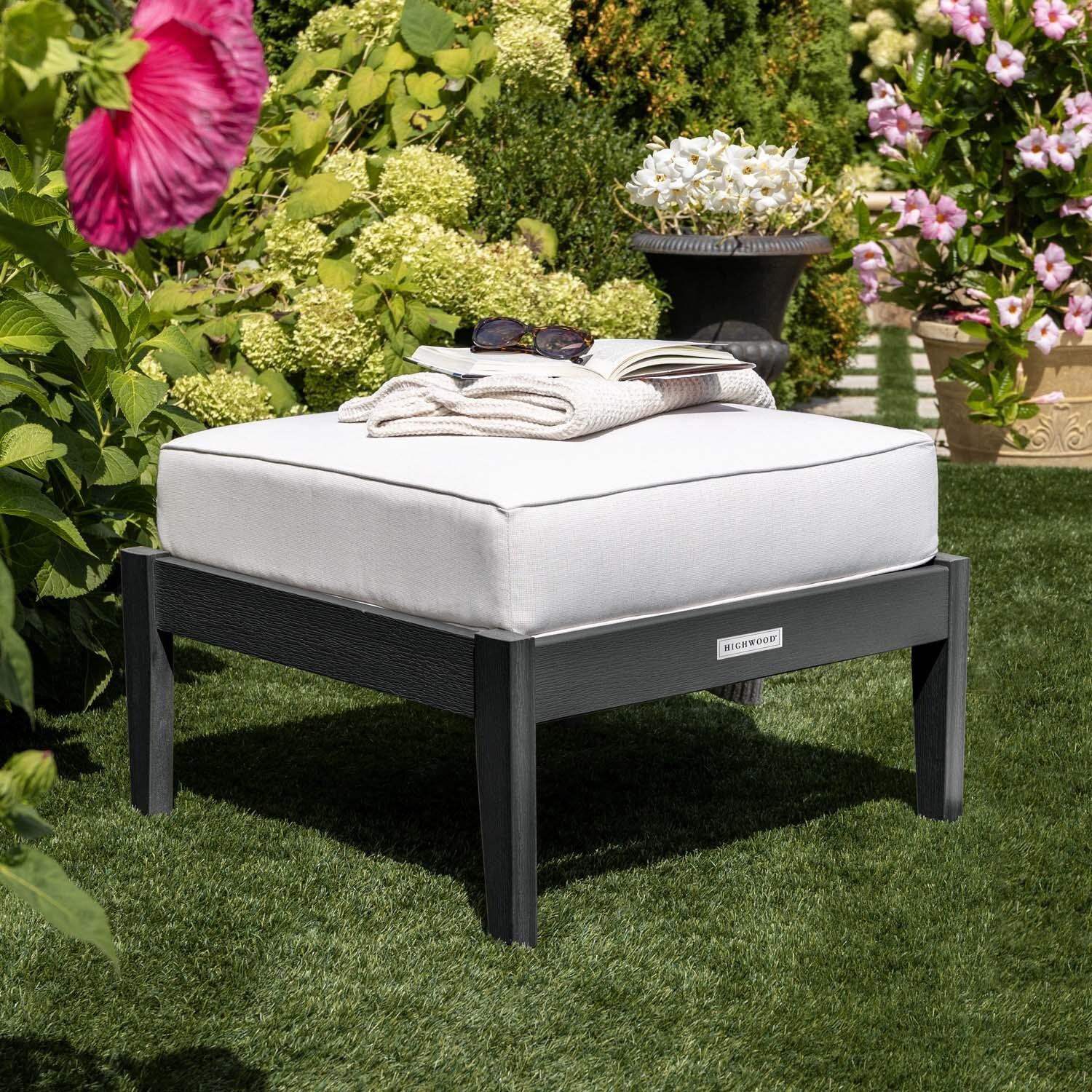 Blushing Bay Recycled Plastic Ottoman in Bliss Linen/Black by Lakeview Outdoor Designs