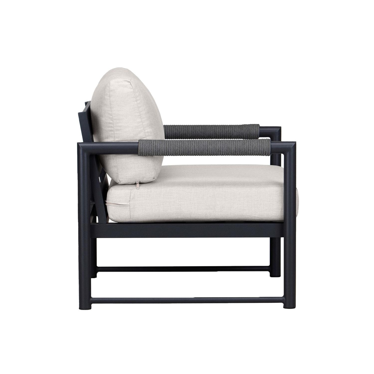 Lakeview AVEBAY-BK-CO-CC-CS Avenue Bay Black/Carbon Club Chair - Cast Silver - Side View - White Background thumbnail