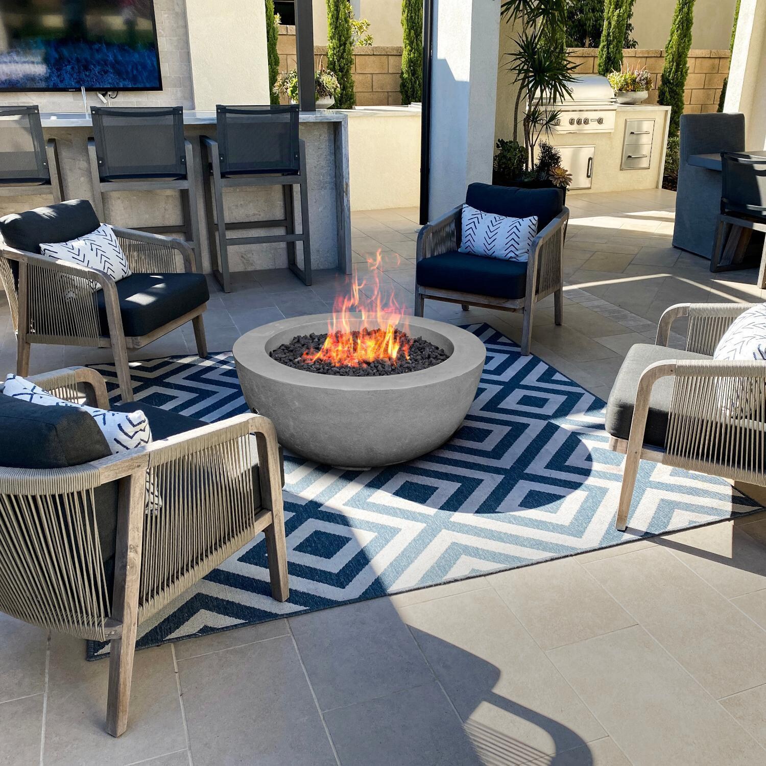 Moderno 8 39-in Round Glass Fiber Reinforced Concrete Natural Gas Fire Bowl in Coastal by Prism Hardscapes - On the Patio - Lifestyle thumbnail