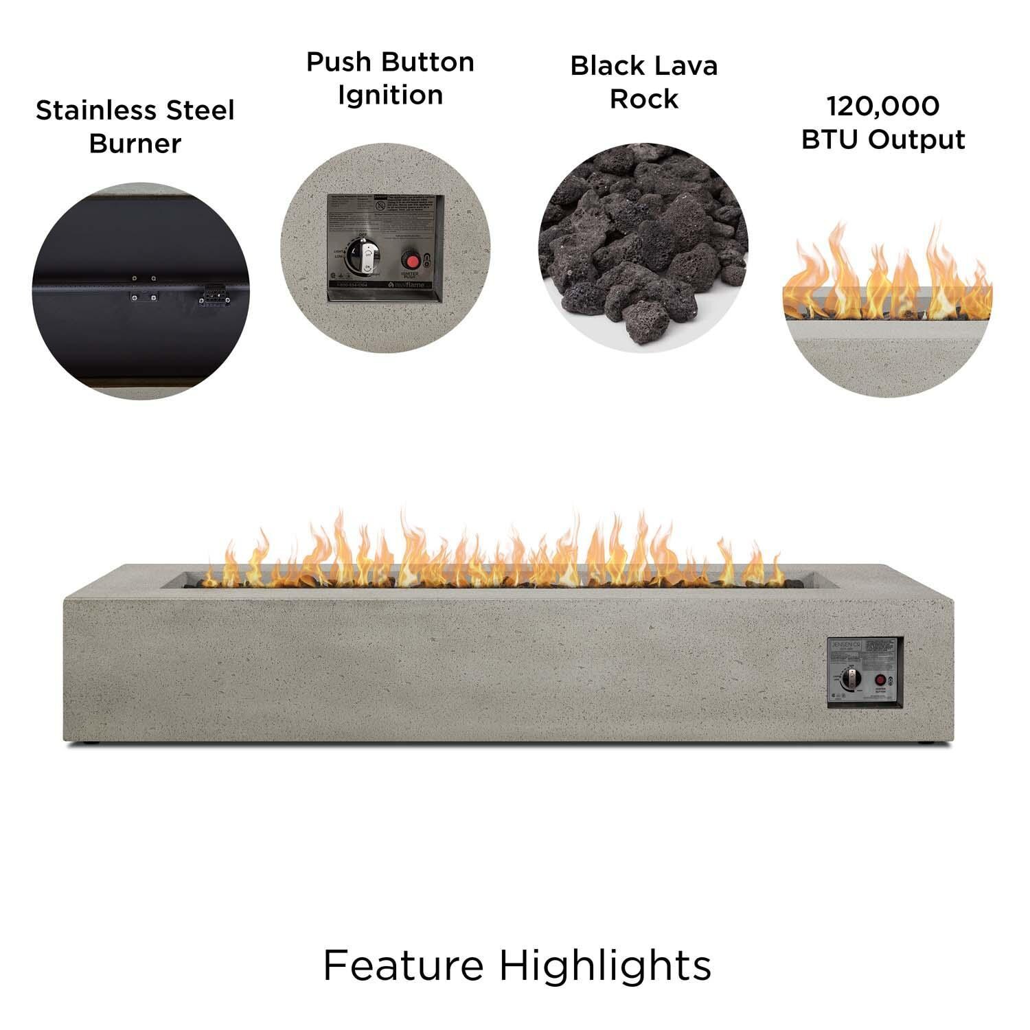 Hillview Bay 72 Inch Rectangular Glass Fiber Reinforced Concrete Propane Fire Pit Table in Flint by BBQGuys Signature - Features thumbnail