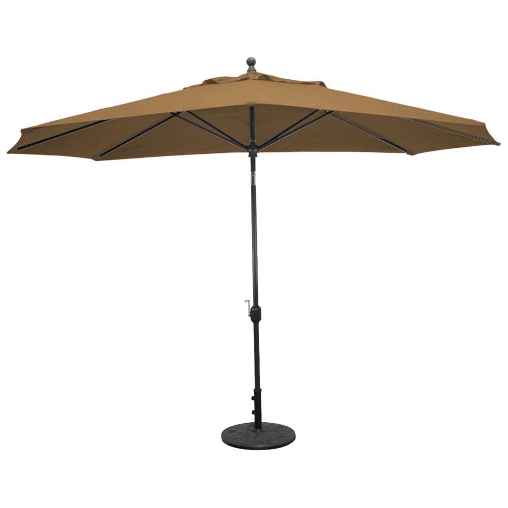 Galtech 11 X 8 Ft. Oval Aluminum Patio Umbrella W/ Crank Lift & Deluxe Auto Tilt - Black Frame W/ Teak Sunbrella Fabric (Umbrella Base Not Included) thumbnail