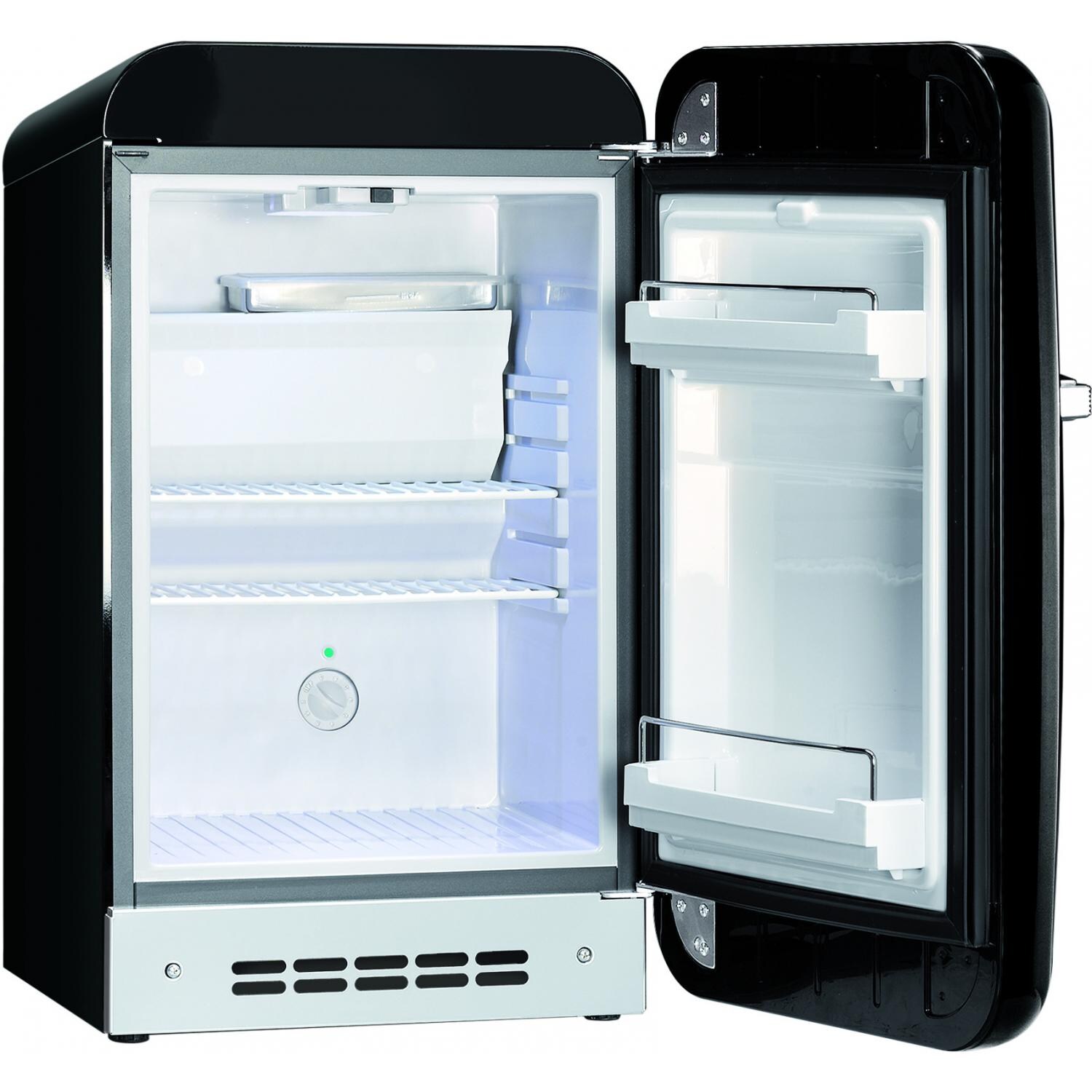 SMEG 1.5 Cu. Ft. Retro Style Black Compact Refrigerator Right Hinge Interior - FAB5URNE thumbnail