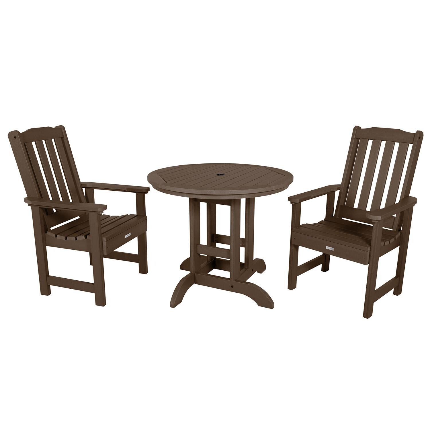 Hart Lane 3 Pc Recycled Plastic Round Dining Set in Weathered Acorn By Lakeview Outdoor Designs - White Background thumbnail