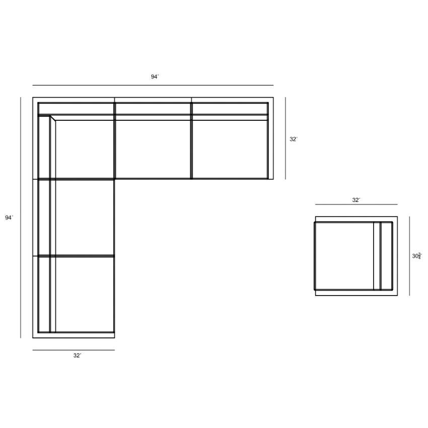 Misty Cove 6 Piece Sectional Set in Slate w/Club Chair & Cast Silver Cushions by Lakeview - Top Down - Dimensional thumbnail