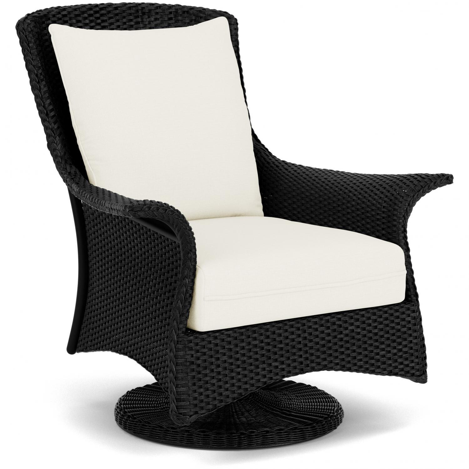 Lloyd Flanders Mandalay Swivel Rocker Lounge Chair in Ebony Finish with Sailcloth Salt fabric - Angled thumbnail