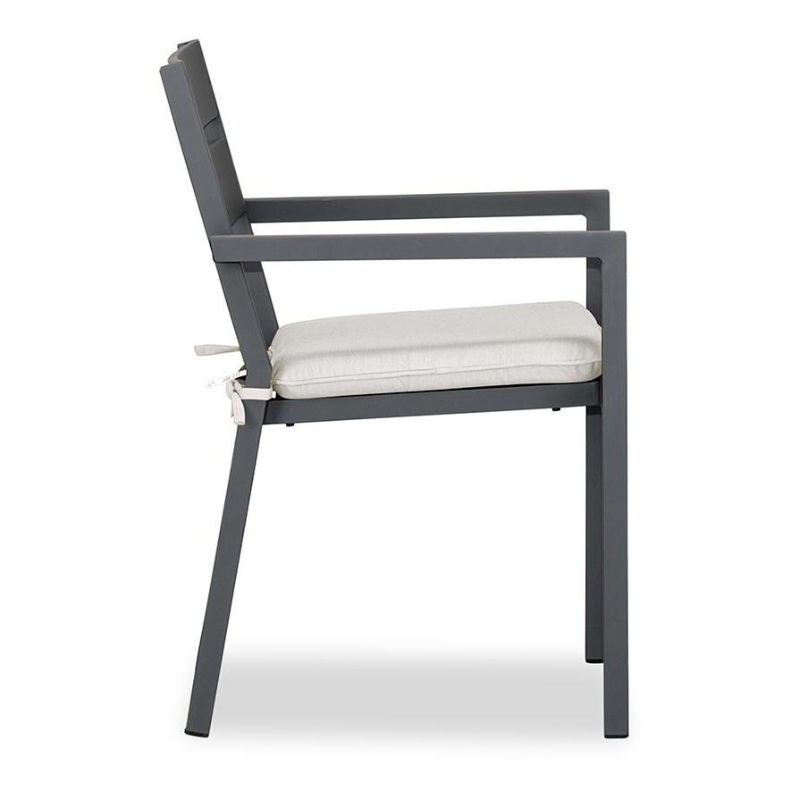 Calm Bay Aluminum Dining Arm Chair in Slate/Canvas Natural by Lakeview Outdoor Designs - Side - White Background thumbnail