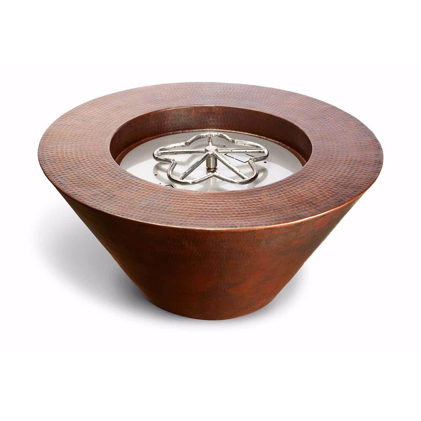 HPC Mesa 32Inch Round Hammered Copper Propane Gas Fire Bowl Match