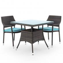 Gentilly 3 Piece Wicker Patio Bistro Set W/ 32 Inch Square Table & Sunbrella Canvas Aruba Cushions By Lakeview Outdoor Designs image