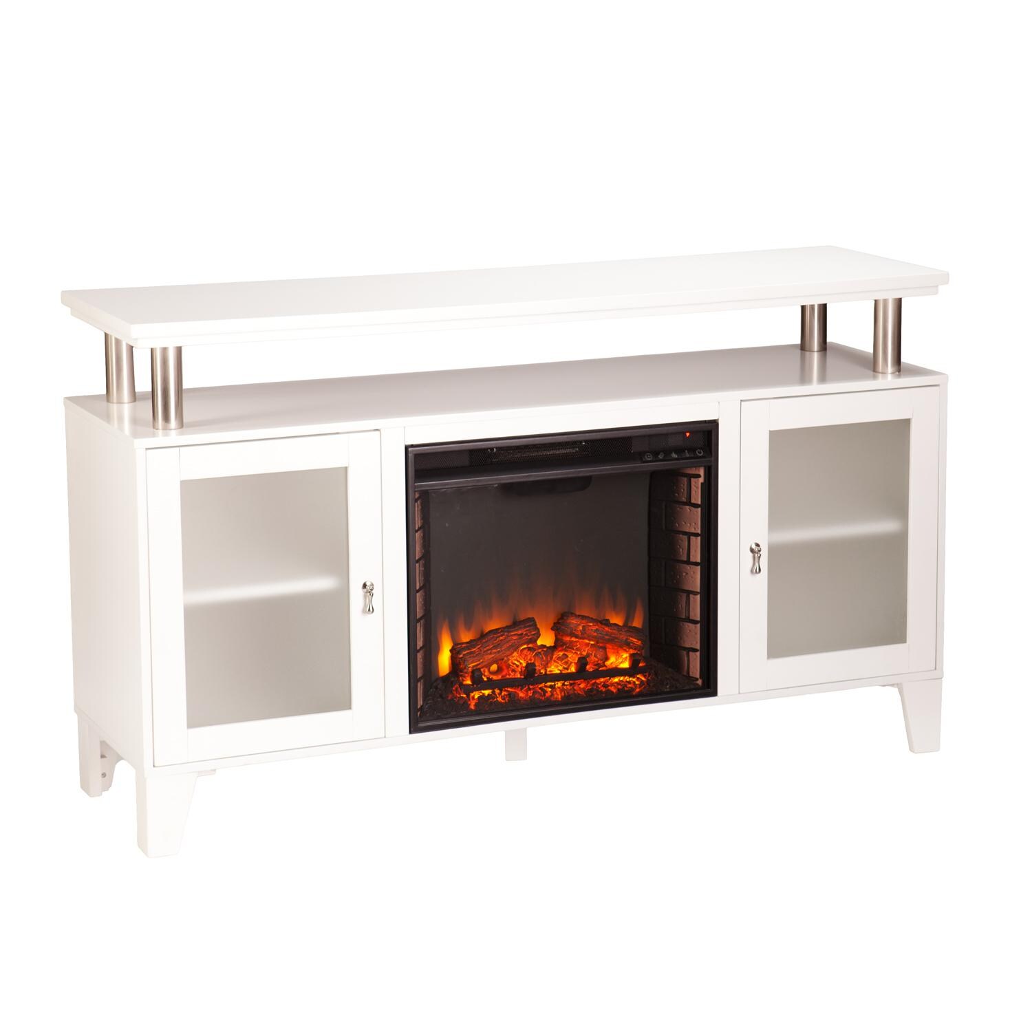 Southern Enterprises Cabrini 60-Inch Electric Fireplace Media Console - White - Hero thumbnail