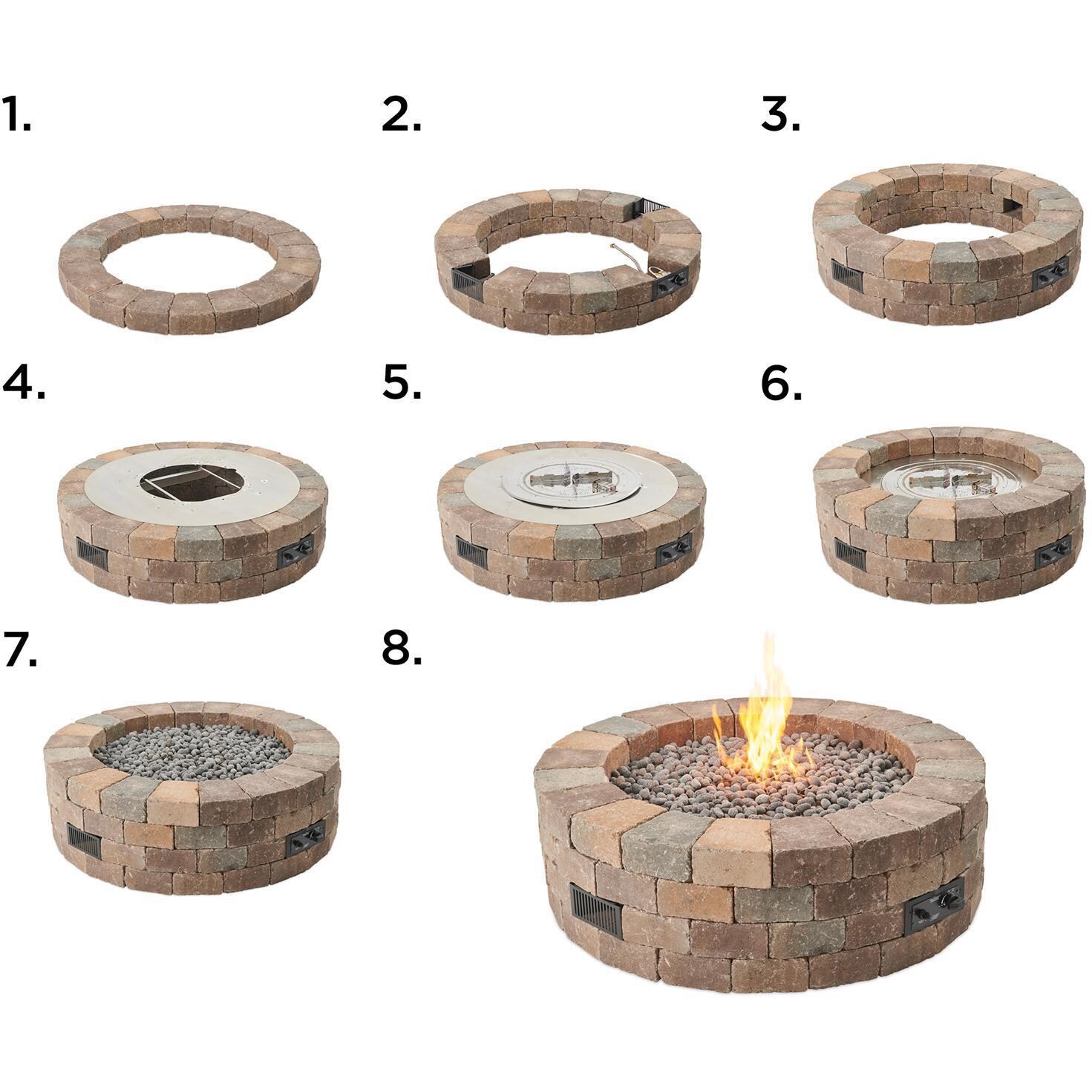 Lakeview Outdoor Designs Abbey Bay Block 52-Inch Round Natural Gas Fire Pit Kit with 42-Inch Crystal Fire Burner - Ships As Propane With Conversion Fittings - Fire Pit Setup Steps thumbnail