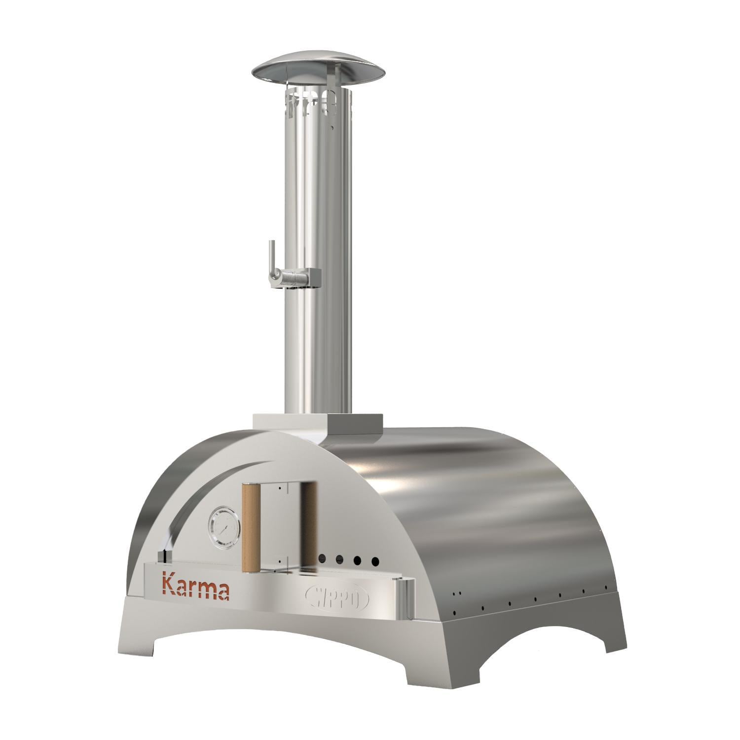 WPPO WKK-01S-304 Karma 25-in Wood Fired Pizza Oven w/ Stainless Steel Base - White Background thumbnail