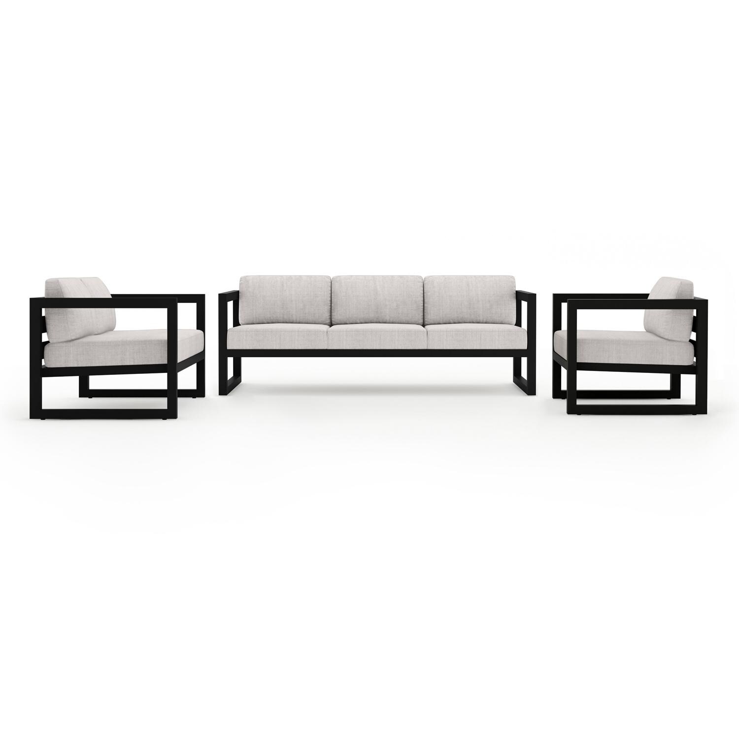 Lakeview MSTYCV-BK-3SLSS-CS Misty Cove 3 Pc Aluminum Seating Set in Black w/Sofa & Cast Silver Cushions by Lakeview Outdoor Designs - Set - White Background thumbnail
