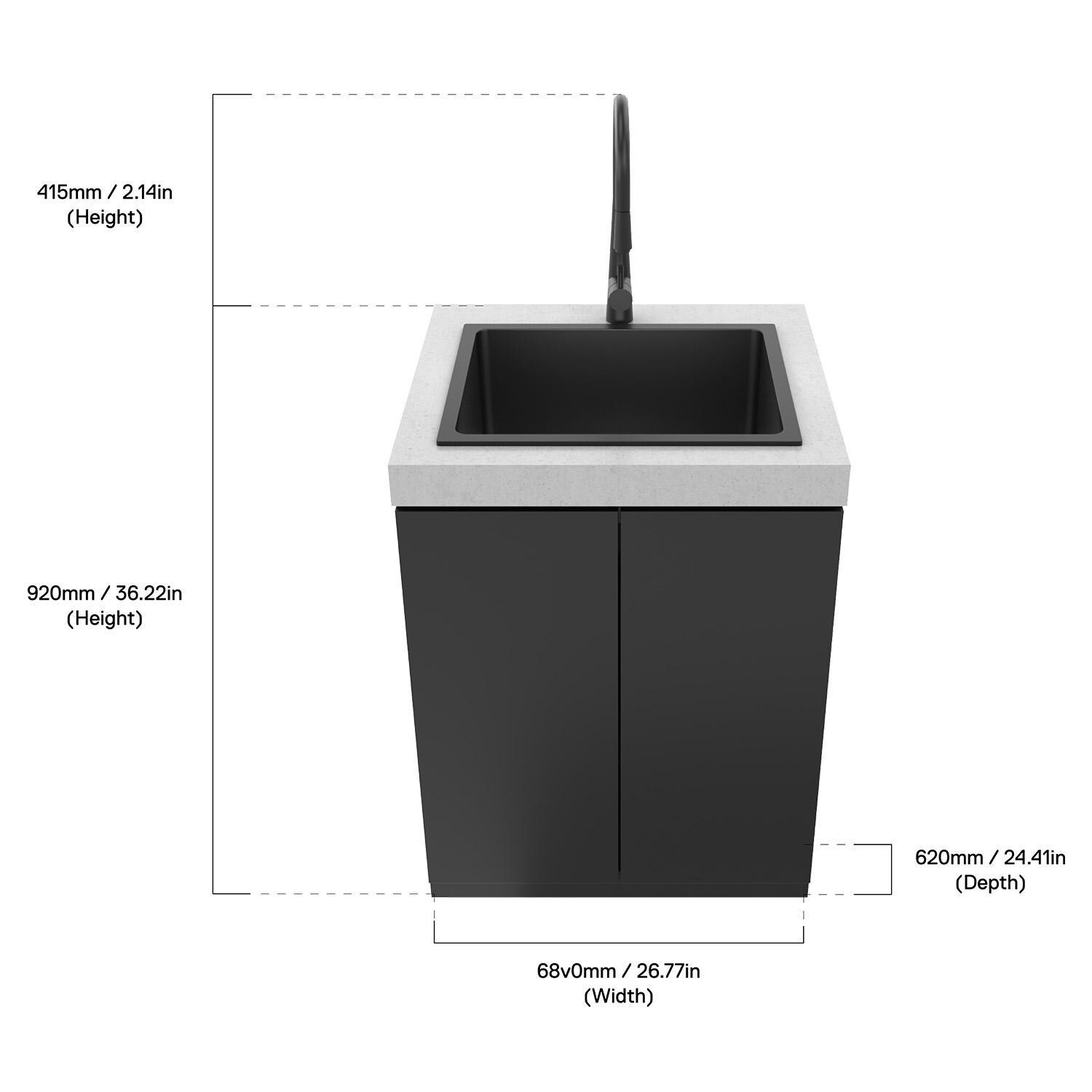Everdure Marine Grade Cabinet Module w/ Sink in Black - Dimensions thumbnail
