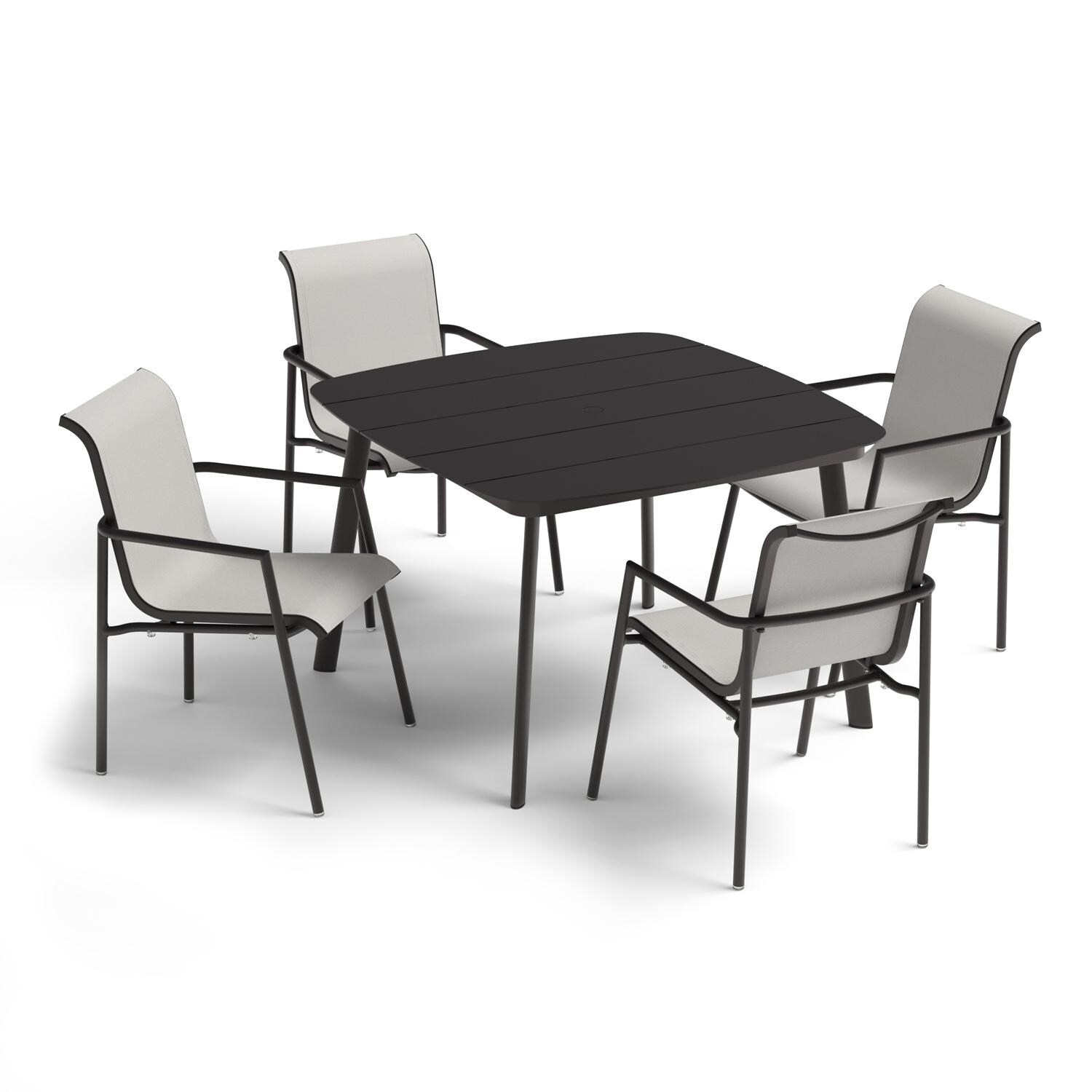 Oxford Garden Orso 5 Pc Soft Sling & Aluminum Dining Set W/ Arm Chairs in Carbon/Fog - Top View thumbnail