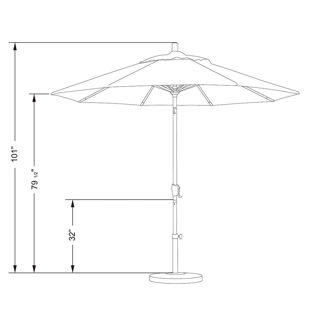 California Umbrella Pacific Trail Series 9 Ft Octagonal Aluminum Push Button Tilt Patio Umbrella W/ Crank Lift - Line Drawing thumbnail