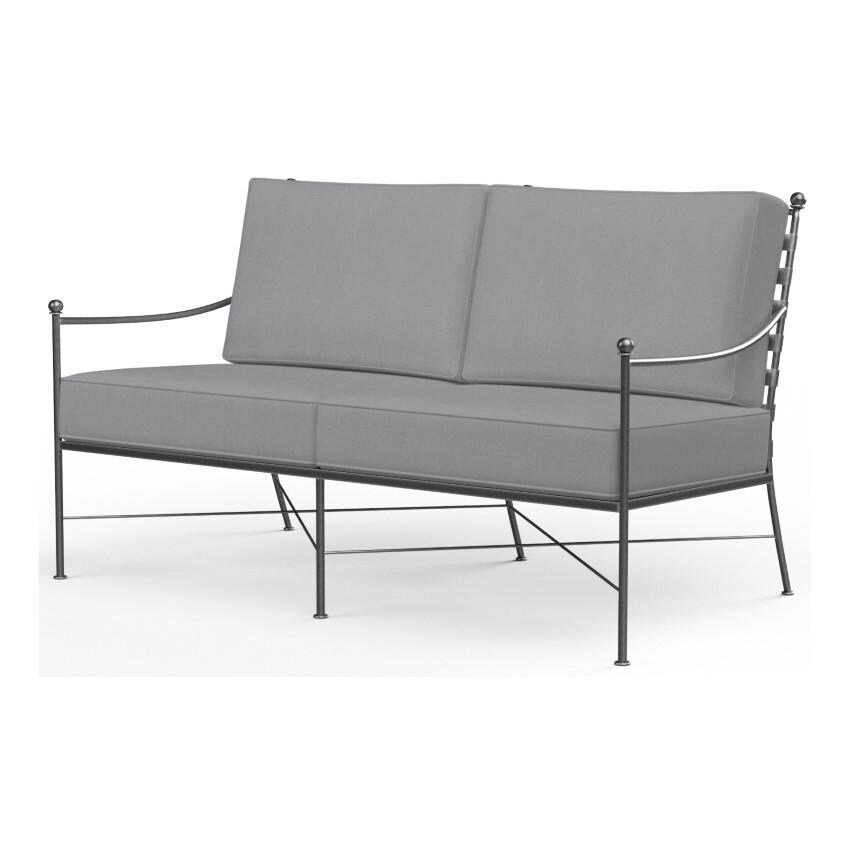 Provence 2 Person Wrought Iron Loveseat w/ Self Welt in Pewter/Canvas Granite by Sunset West - White Background thumbnail