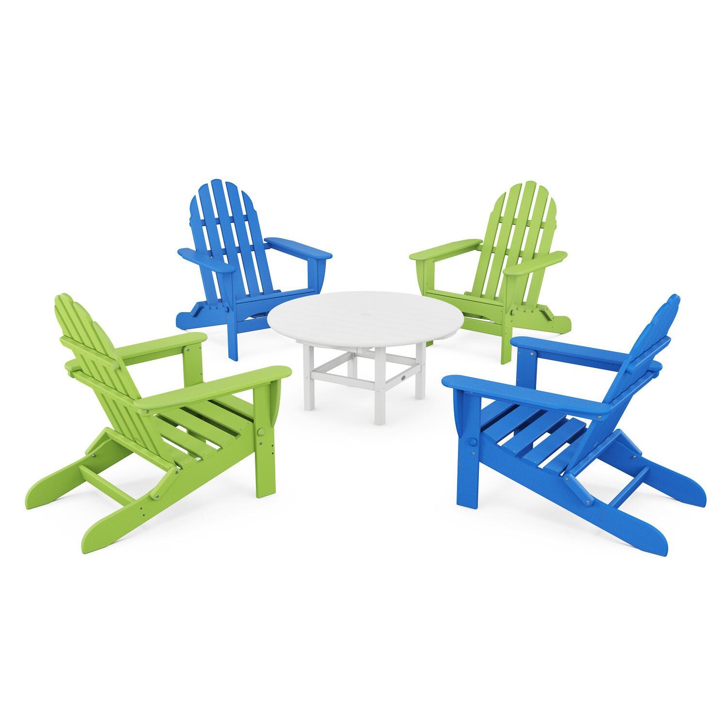 Classic Adirondack 5 Pc Recycled Plastic Seating Set in Pacific Blue/Lime by POLYWOOD