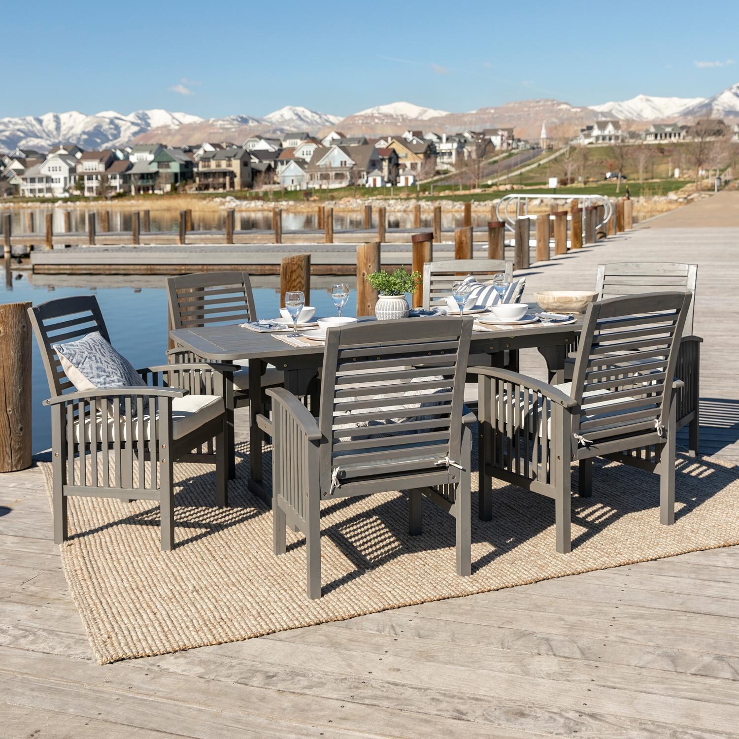 Ultimate Patio Cozy View 7 Piece Acacia Patio Dining Set W/ 55-79 X 35 Inch Extension Rectangular Table - Gray Wash - Lifestyle thumbnail