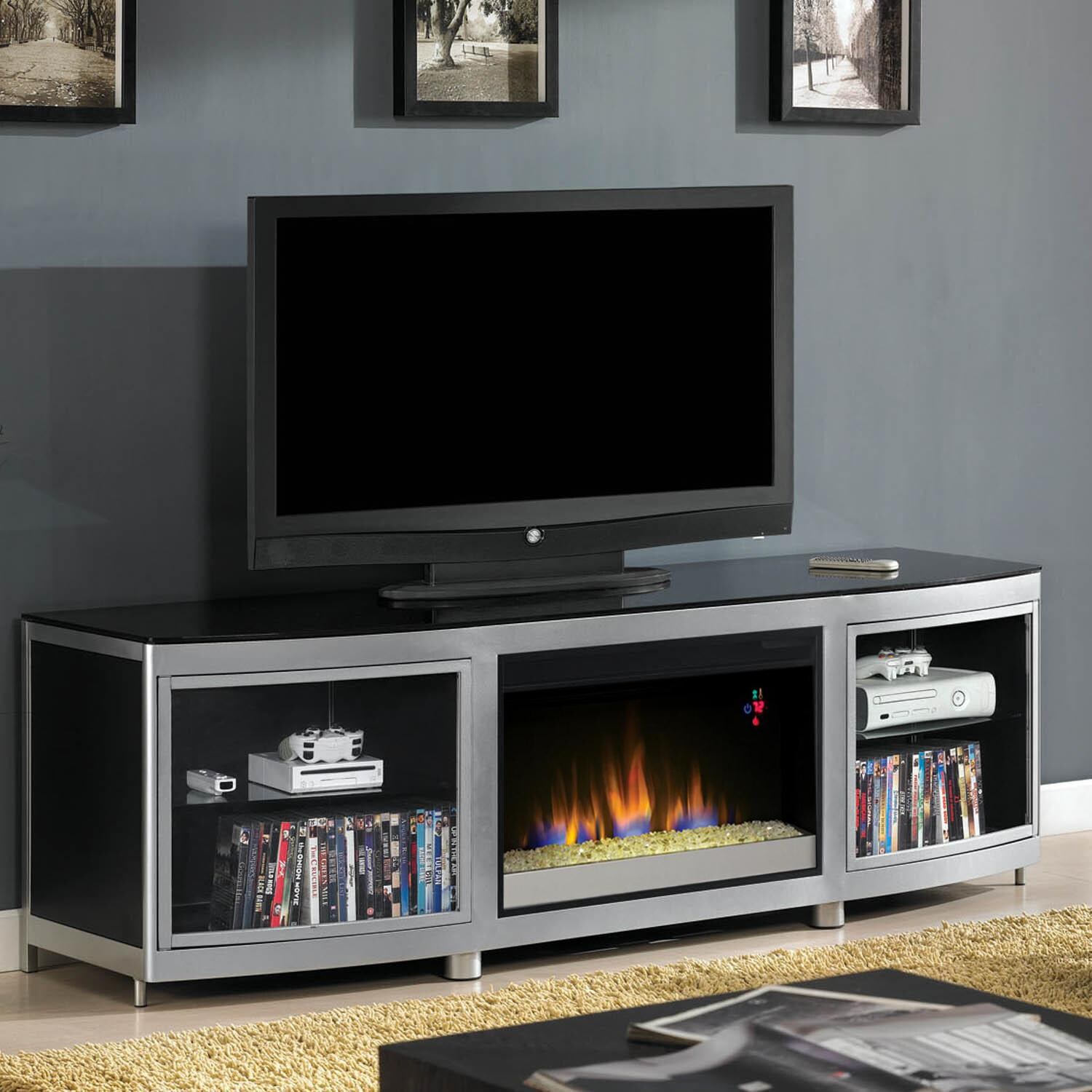 ClassicFlame Gotham 72-Inch Electric Fireplace Media Console With Contemporary Log Set - Silver - 26EF031GPG-201