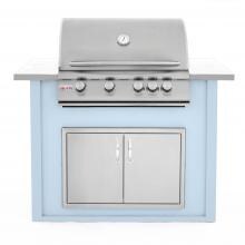 BBQGuys.com 4 Ft BBQ Island With Blaze 32-Inch Natural Gas Grill & Double Access Door - Blue/White - BLZADNG-4VP3DBNW image