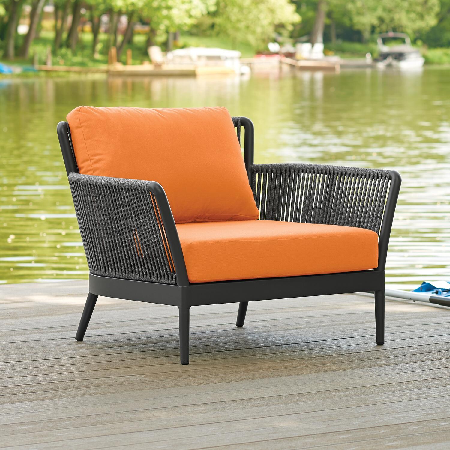 Nette Woven Rope Club Chair in Carbon/Tangerine by Oxford Garden