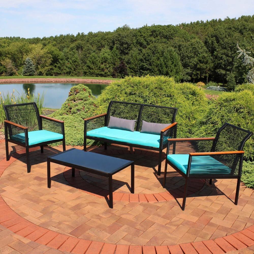 Ultimate Patio 4-Piece Black Resin Rattan Outdoor Patio Furniture Set - Lifestyle thumbnail