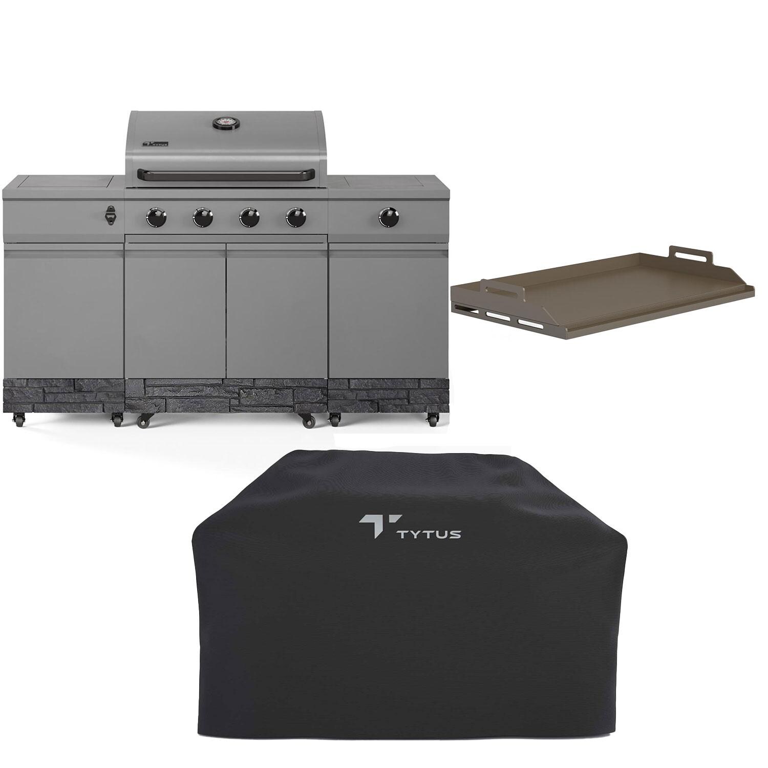 TYTUS Fresno Series 5-Burner Propane Island Grill in Gunmetal + Graphite Stone w/ Cover & Griddle