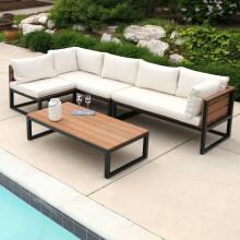 Boardwalk 4 Piece Aluminum Patio Sectional Set W/ Natural Cushions By Walker Edison image