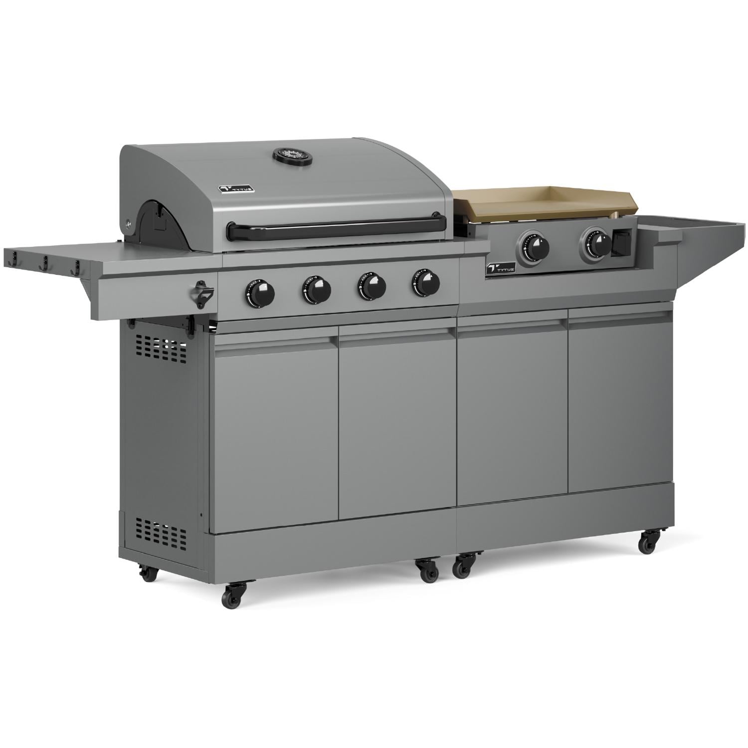 TYTUS TDT-BUN-013 Modular Duo w/ 4-Burner Gas Grill & 2-Burner Gas Griddle - Angled Right - White Background thumbnail