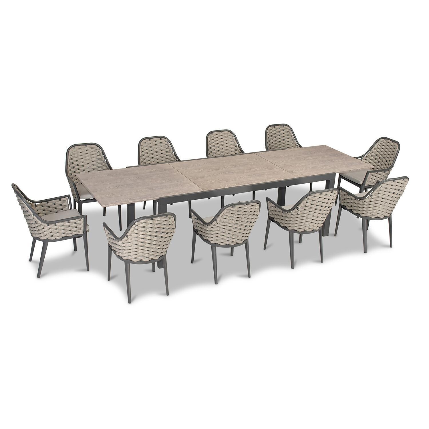 Chloe Bay 13 Pc Aluminum Extendable Dining Set in Slate/Barnwood by Lakeview - Top Angle View - White Background thumbnail
