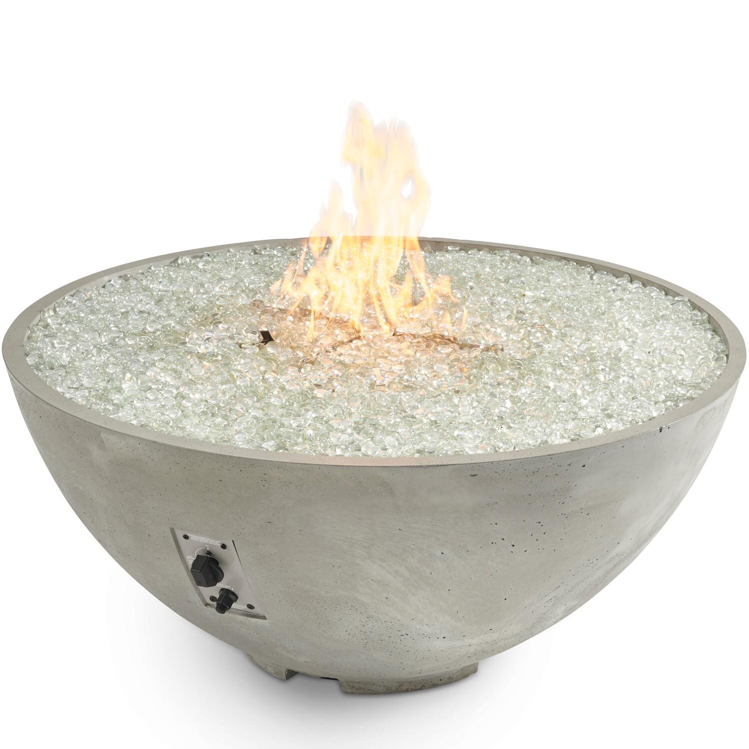 The Outdoor GreatRoom Company Cove Edge CV-30E-NG 42-Inch Round Natural Gas Fire Pit Bowl with 30-Inch Crystal Fire Burner - Ships As Propane With Conversion Fittings - Natural Grey - Shown With Burner Lit thumbnail