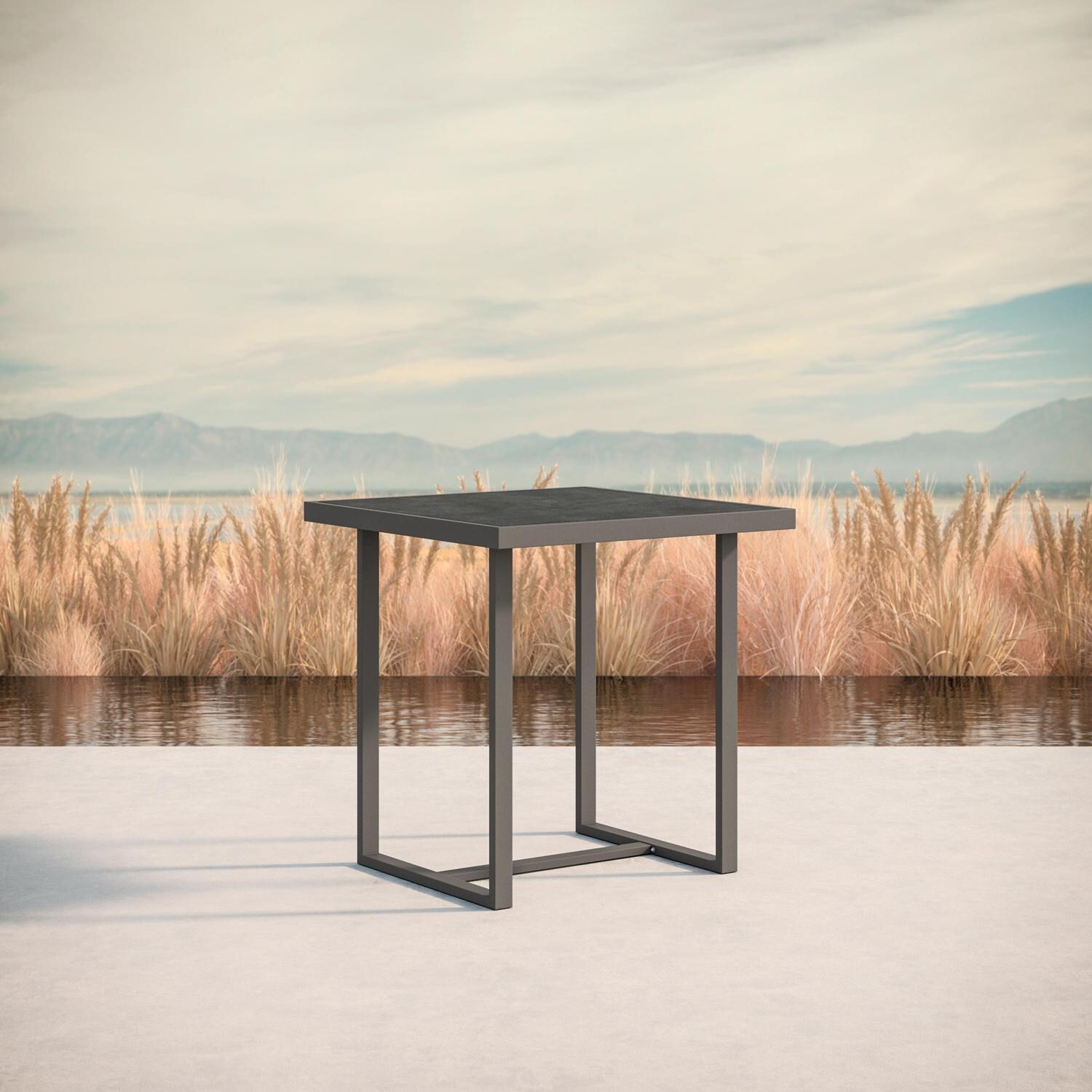 Pavia 35 Inch Charcoal Aluminum Counter Table W/ Micron Dekton Top By Azzurro Living