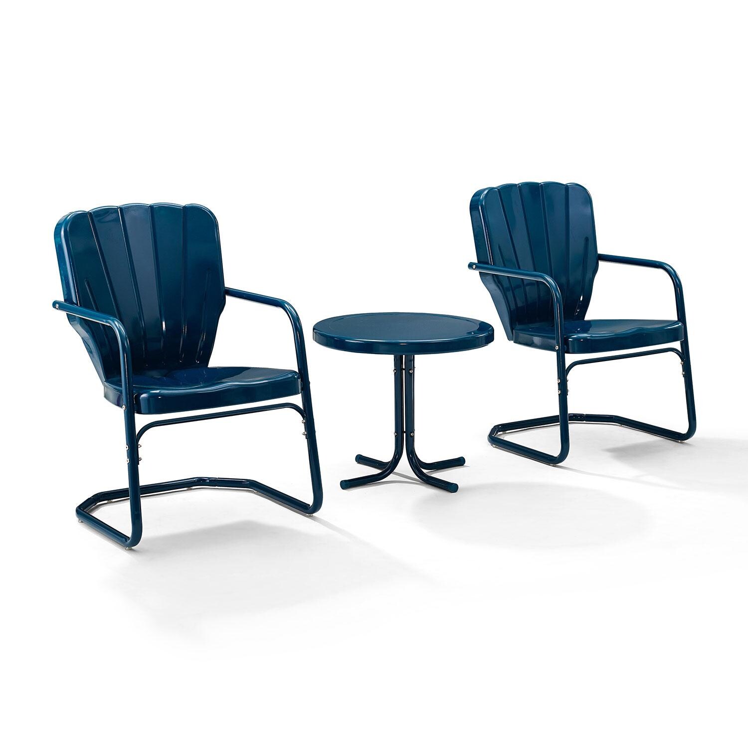 Ultimate Patio UP-32245NV 3Pc Retro Outdoor Chair Set in Navy Blue - Angled - White Background thumbnail
